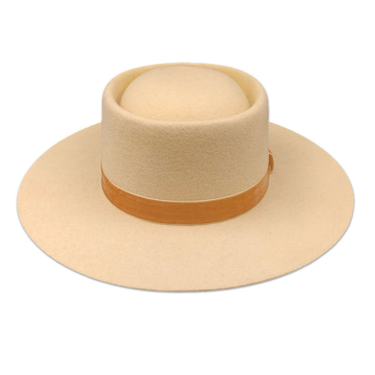 Premium Wool Felt Flat Cream Hat